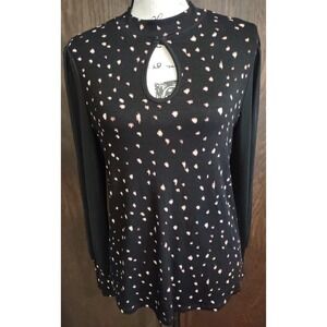 Maurices Womens Medium Long Sheer Sleeve Keyhole High Neck Top Black stretch
